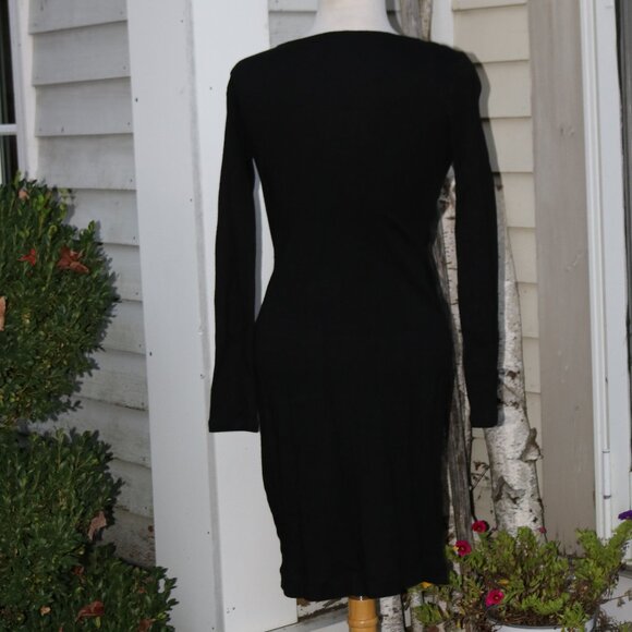 Banana Republic Black Wool Blend Knit Drape Neck Side Ruched Fitted Dress Sz MED - Picture 5 of 6